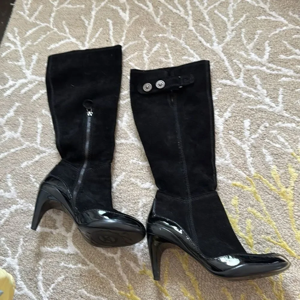 Guillaume Hinfray modern vintage stiletto suede patent leather kinky boots 38